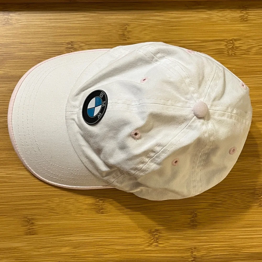 BMW Youth Cap in White with Pink Trim & BMW Insignia